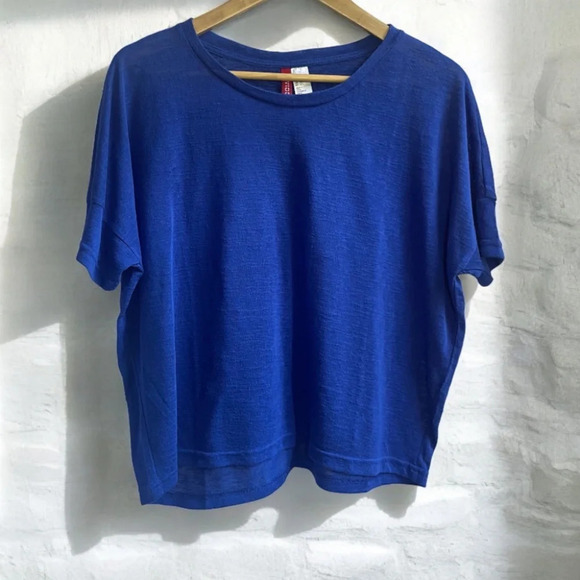 Divided Blue Slub Short Sleeve Crop Top, XS (runs LARGE) - Picture 1 of 10